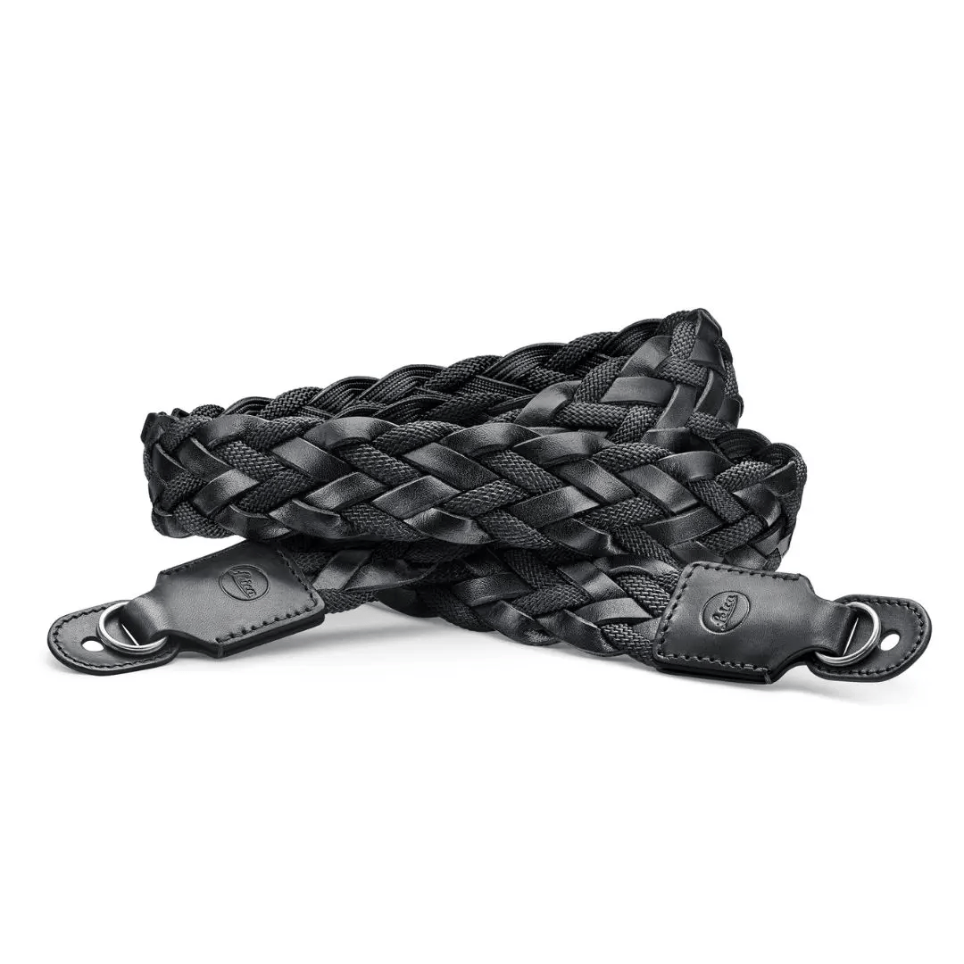 Leica 라이카 Carrying Strap, Flat Braided Rayon & Leather cord, Black